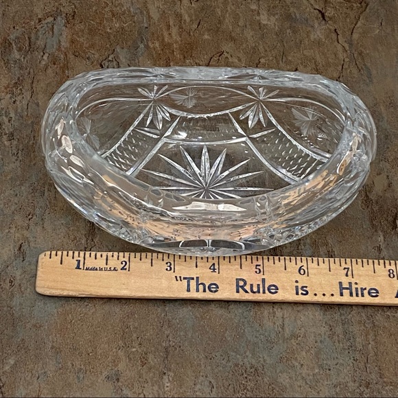 Vintage Cut To Clear Bohemian Czech Etched Clear Crystal Boat Bowl - Picture 11 of 12